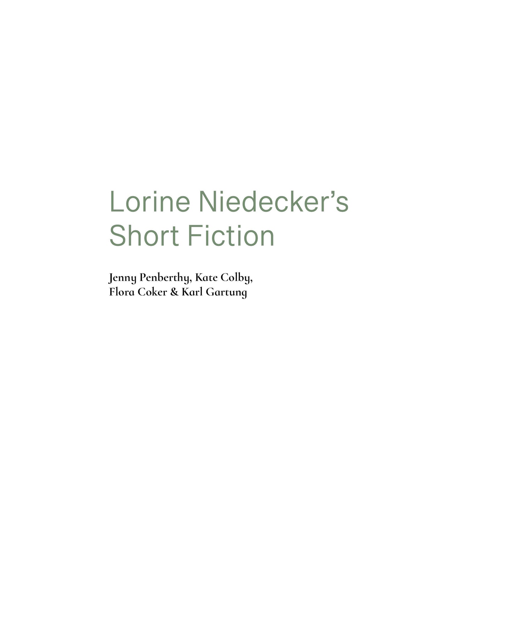 Lorine Niedecker's Short Fiction