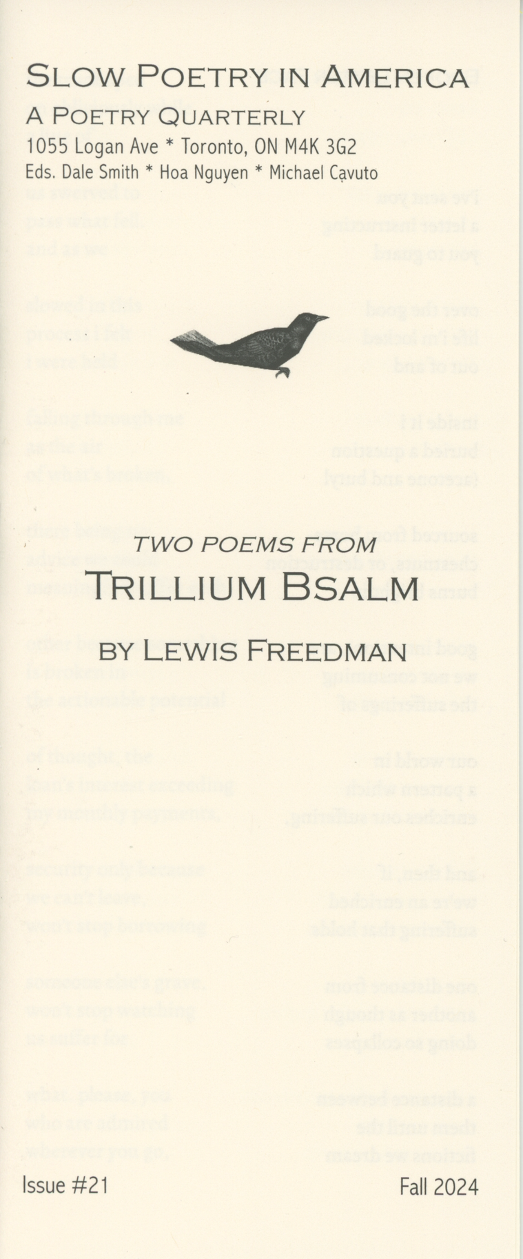 Slow Poetry in America | Issue #21: Two Poems from Trillium Bsalm