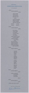 Broadside by Pauline Oliveros. The poem is called Horse sings from cloud. Blue and black text on light blue paper