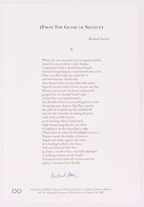 Broadside titled from the genre of silence by Michael Autrey. Black text on grey paper.