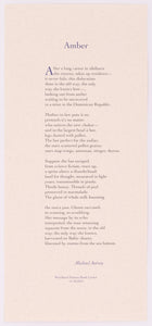 Broadside titled Amber by Michael Autrey. Purple and black text on pinkish cream paper.