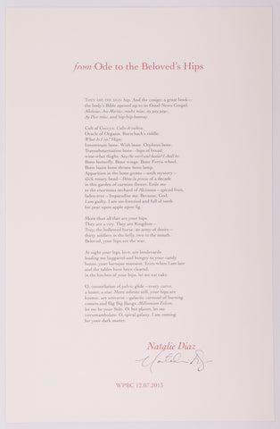 from Ode to the Beloved's Hips by Natalie Diaz (Signed)