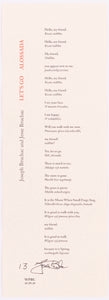 broadside titled let's go Alossada by Joseph Bruchac. Red and black text on cream paper.